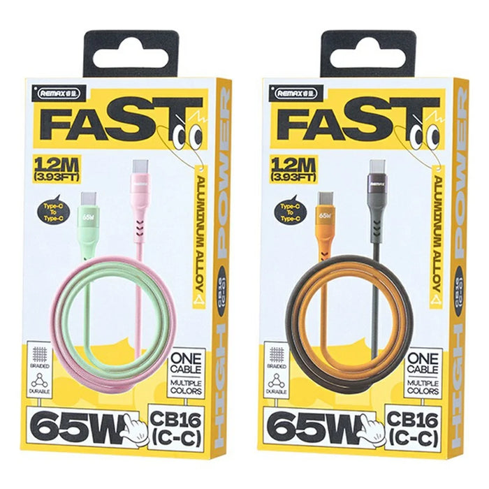 REMAX CB16(C-C) 65W Aluminum Alloy Braided Data Cable 1.2M PD Fast Charging Cable - Pink  /  Green - 3