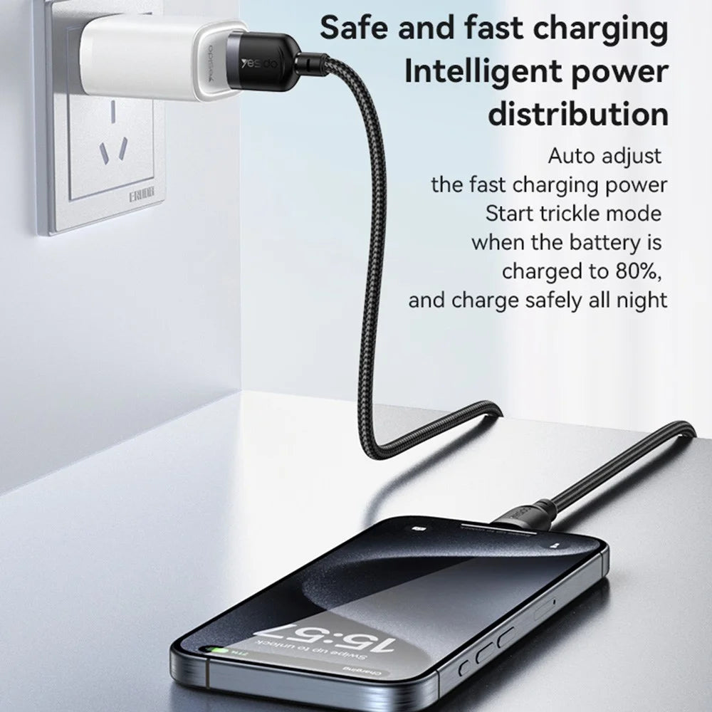 YESIDO CA131C 0.3m USB A to Type C Braided Wire 3A Fast Charging 480Mbps Data Cable - 3