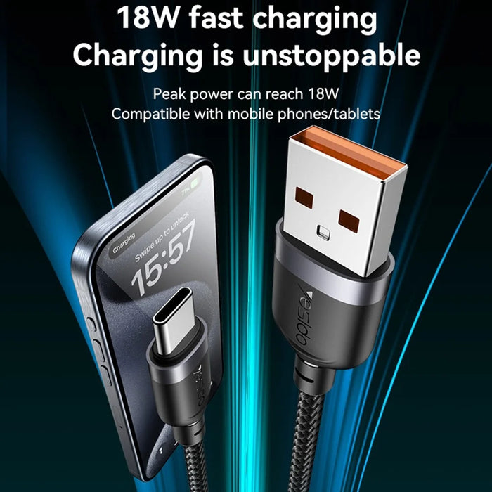 YESIDO CA132C 1.2m USB A to Type C Braided Wire 3A Fast Charging 480Mbps Data Cable - 5