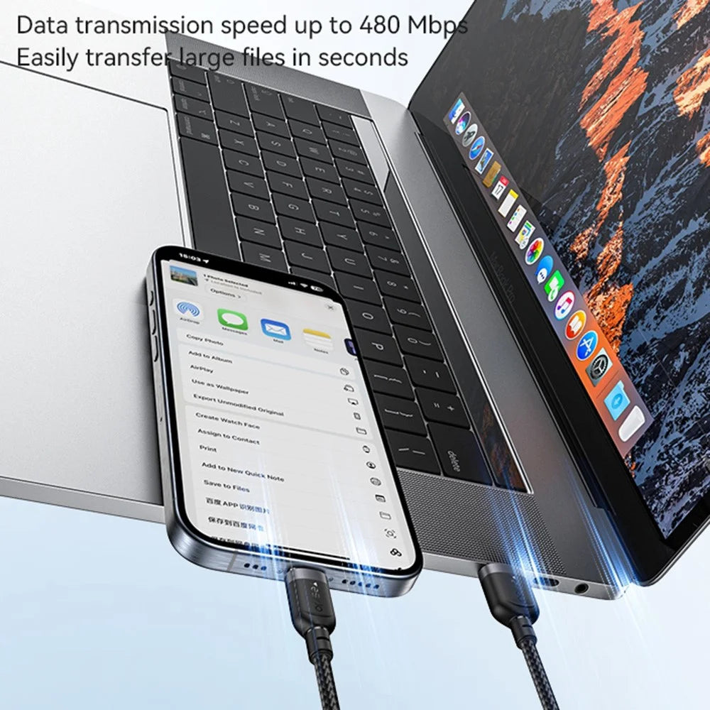 YESIDO CA133C 2m USB A to Type C Braided Wire 3A Fast Charging 480Mbps Data Cable - 4
