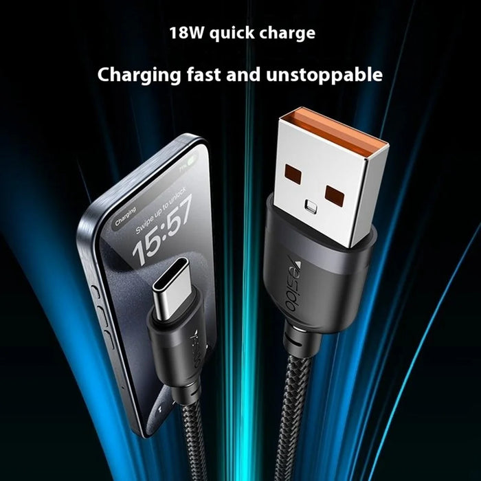 YESIDO CA134C 3m USB A to Type C Braided Wire 3A Fast Charging 480Mbps Data Cable - 6