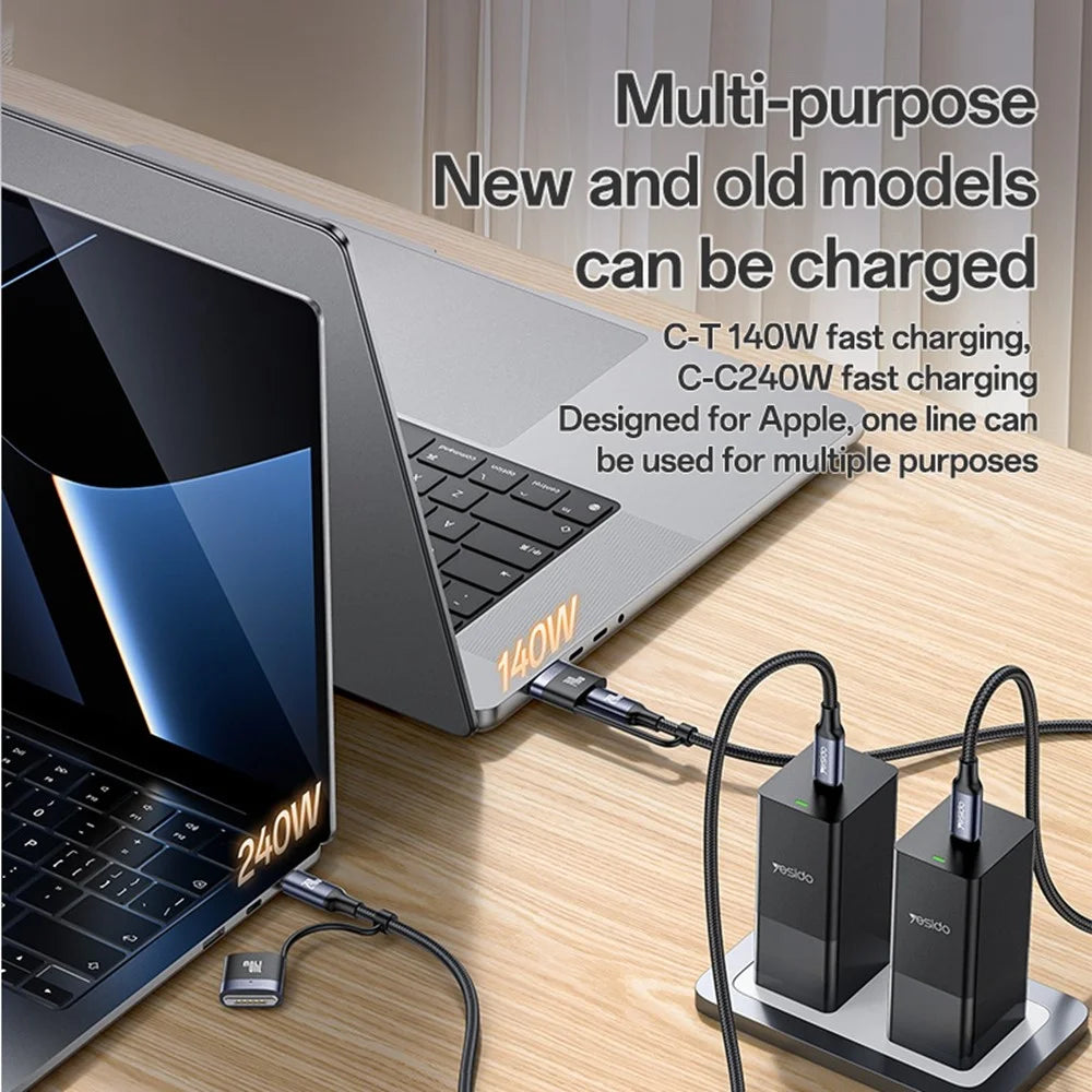 YESIDO CA197 USB C to USB C / Magnetic Head 2 in 1 240W Fast Charging Cable for MacBook - 3