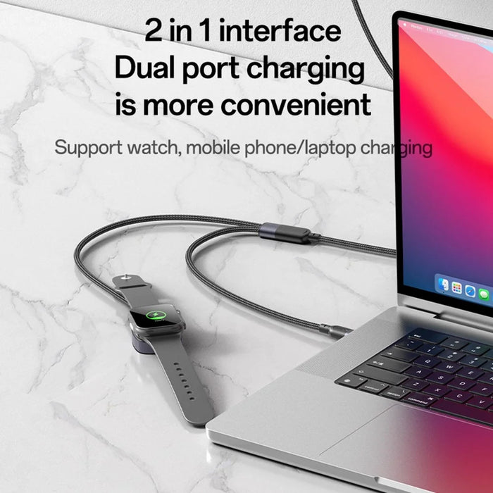 YESIDO CA136C 2 in 1 USB C to USB C  /  for Apple Watch Charger Dock 60W Fast Charging Cable - 3