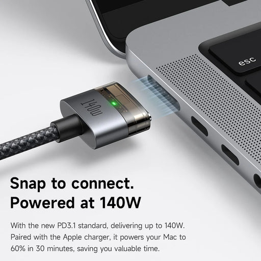 MCDODO CA-207 2m 140W USB C to Compatible with MagSafe 3 Cable with Indicator Light Nylon Braided Charging Cord - Black - 2