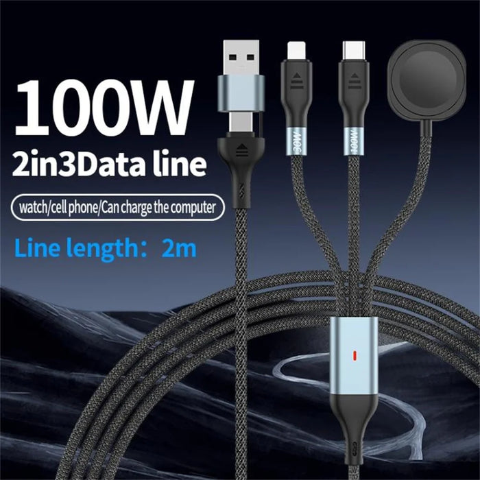 2m 2 in 1 USB A  /  Type-C to USB C /  8 Pin  /  for Apple Watch Charger Dock PD 100W Fast Charging Cable - 2