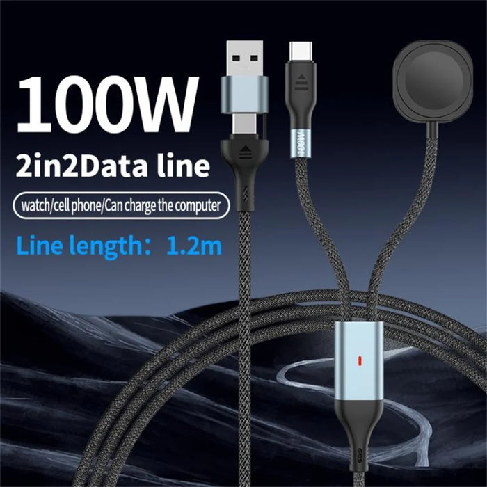 1.2m 2 in 1 USB A  /  USB C to USB-C  /  for Apple Watch Wireless Charging Dock PD 100W Fast Charging Cable - 2