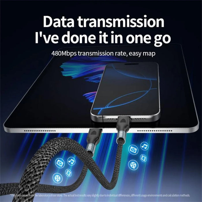 1.2m 2 in 1 USB A  /  USB C to USB-C  /  for Apple Watch Wireless Charging Dock PD 100W Fast Charging Cable - 7