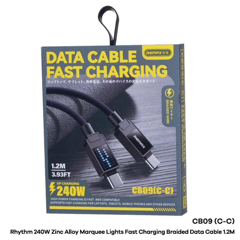 REMAX CB09(C-C) Rhythm 1.2m 240W Zinc Alloy Braided Data Cable Fast Charging Cable with Marquee LED Light - 3