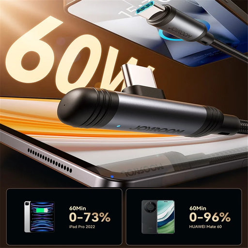 JOYROOM S-A56 1.2m Type-C to Type-C Cable 60W Fast Charging Right-Angle Data Sync Cord - 2