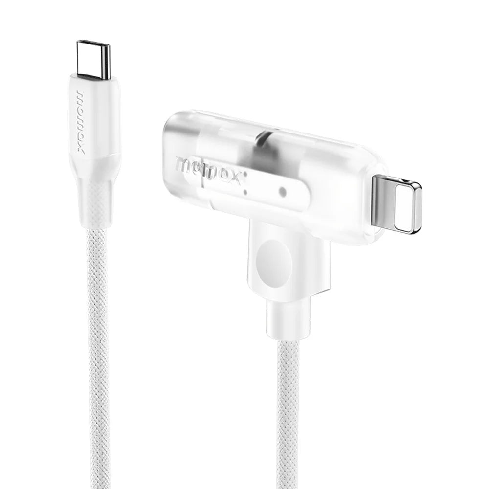 MOMAX 1-Link 1.5m 2 in 1 Fast Charging Braided Cable Mfi Certified USB-C to USB-C / Lightning Cord - White - 3