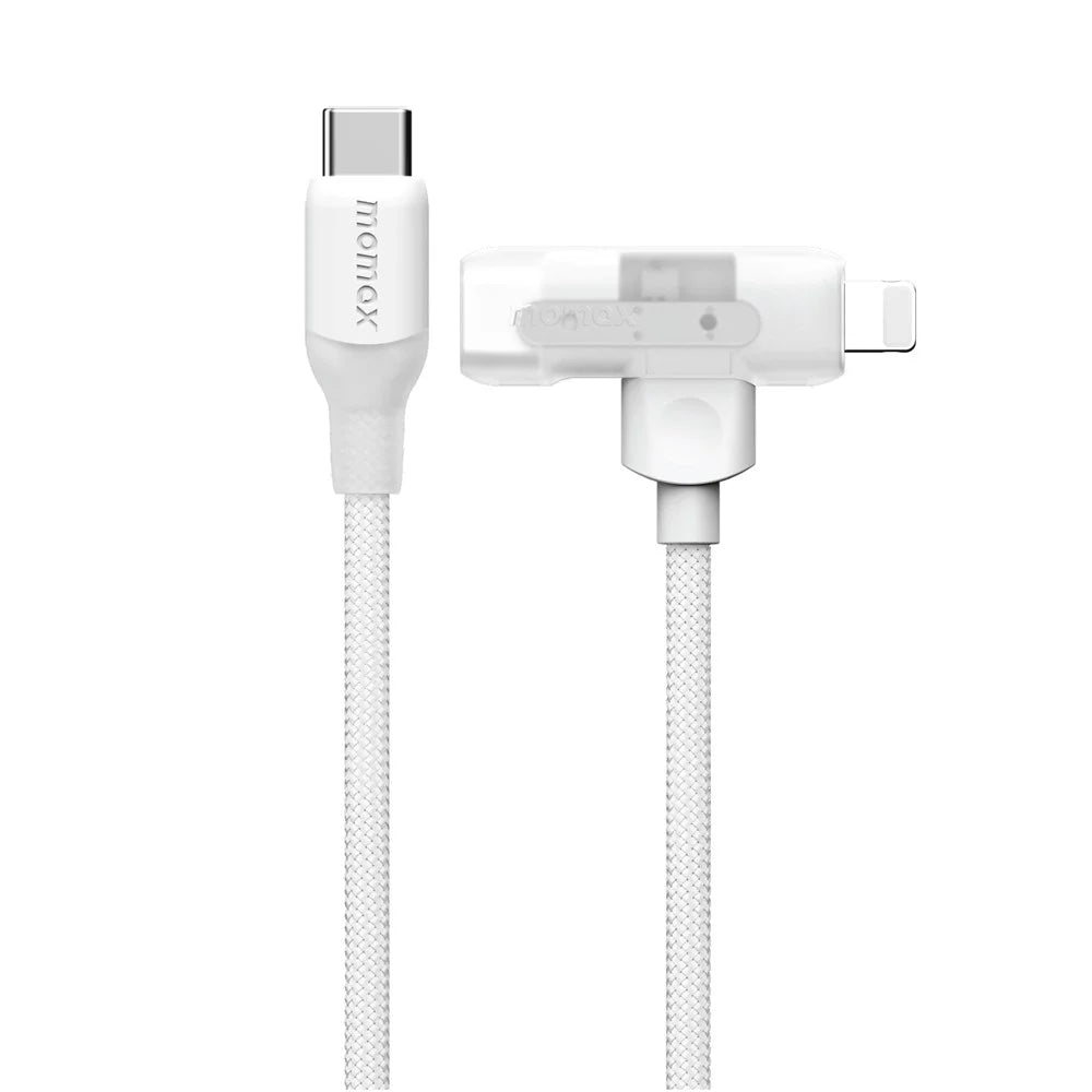 MOMAX 1-Link 1.5m 2 in 1 Fast Charging Braided Cable Mfi Certified USB-C to USB-C / Lightning Cord - White - 4