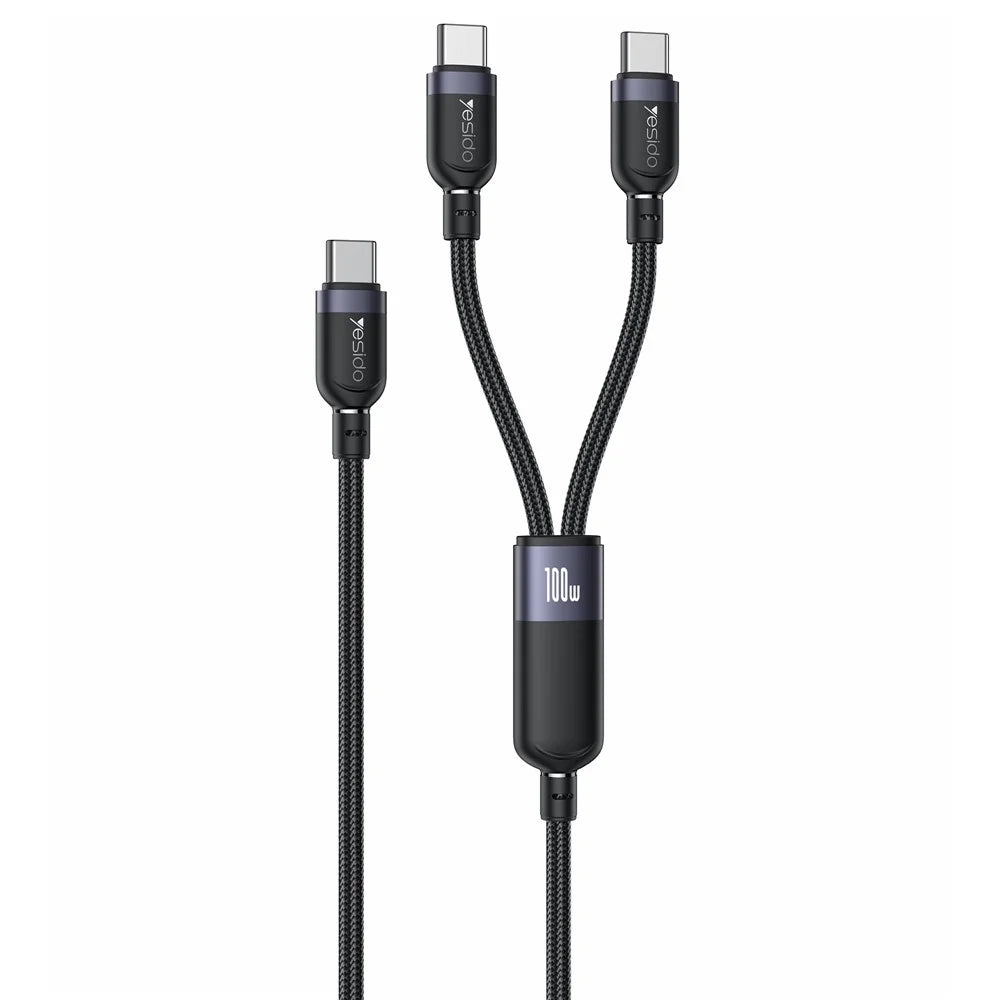 YESIDO CA92 2 in 1 USB C to Dual USB C Splitter Cable PD 100W Fast Charging Braided Wire - 1