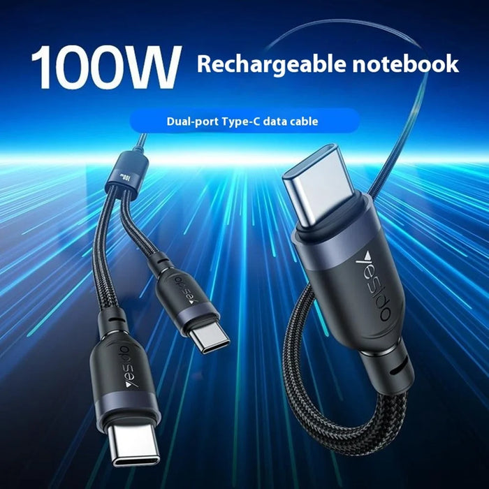 YESIDO CA92 2 in 1 USB C to Dual USB C Splitter Cable PD 100W Fast Charging Braided Wire - 2