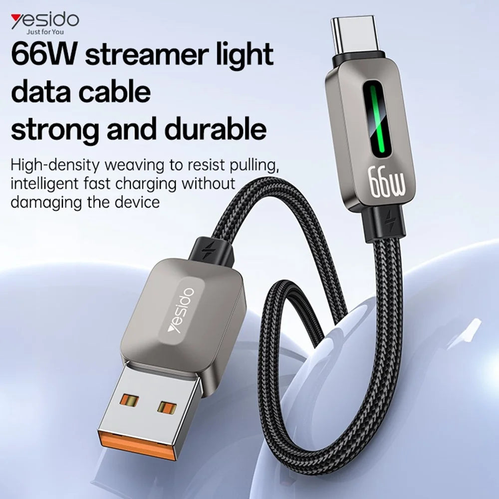 YESIDO CA137C USB A to Type C 66W Fast Charging Cable with Flowing Light Compatible with CarPlay - 2