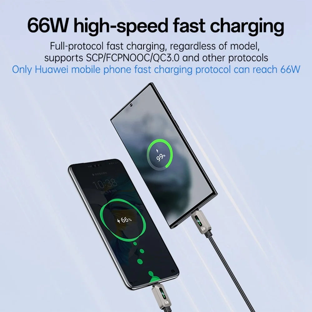 YESIDO CA137C USB A to Type C 66W Fast Charging Cable with Flowing Light Compatible with CarPlay - 3