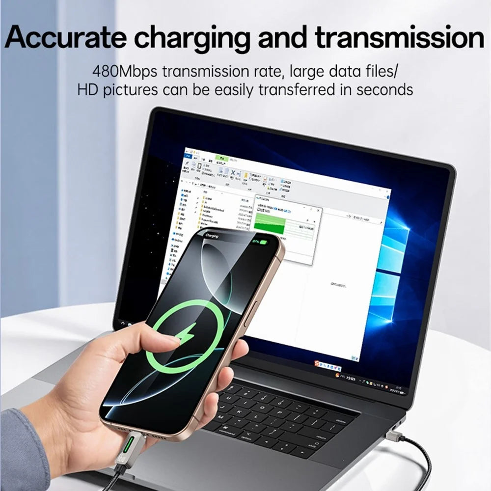 YESIDO CA137C USB A to Type C 66W Fast Charging Cable with Flowing Light Compatible with CarPlay - 4