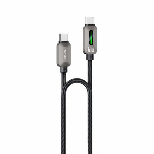 YESIDO CA198 60W 3A USB-C to USB-C Cable Zinc Alloy Flowing Light Braided Data Cable - 1