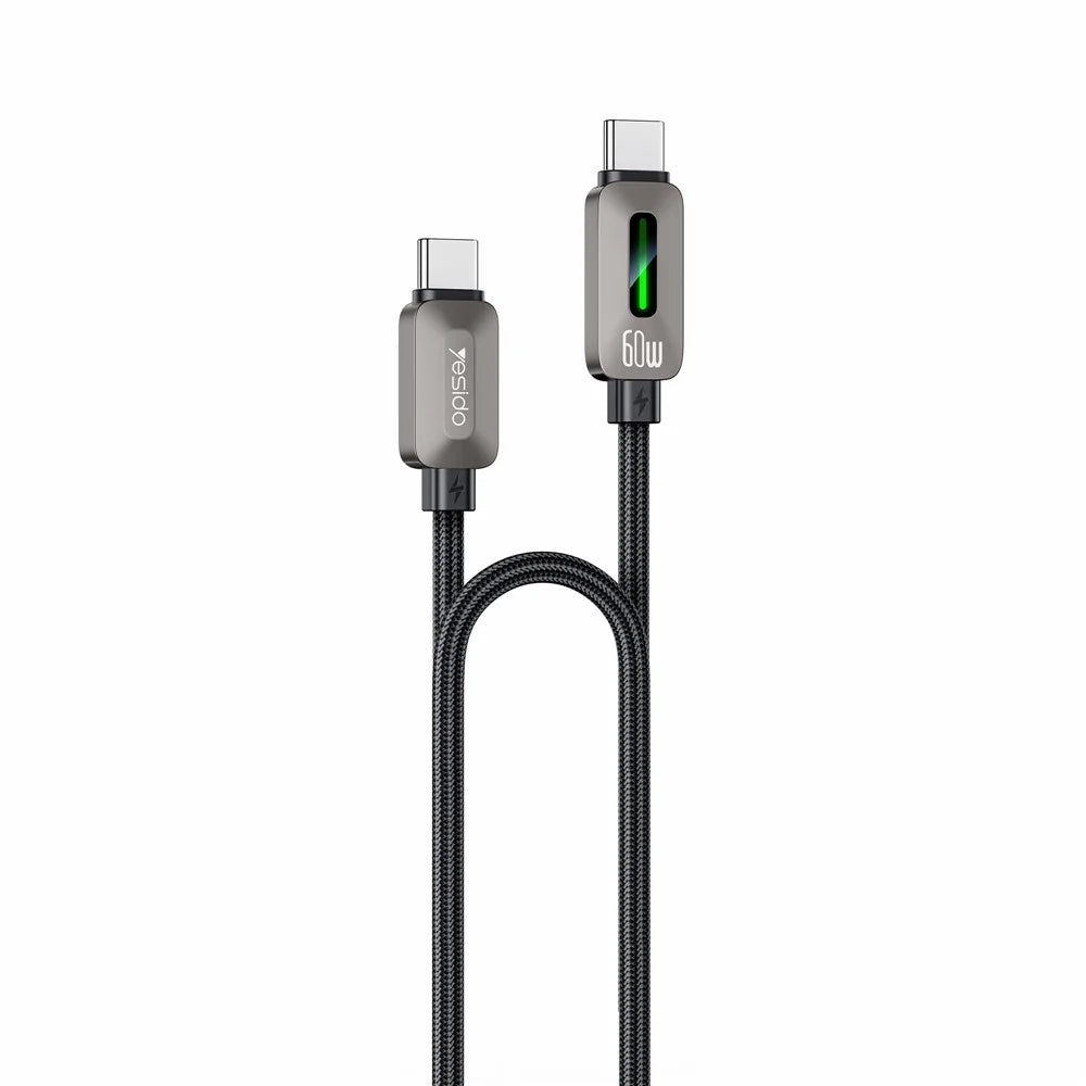 YESIDO CA198 60W 3A USB-C to USB-C Cable Zinc Alloy Flowing Light Braided Data Cable - 1