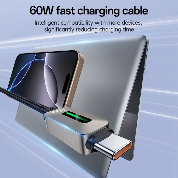 YESIDO CA198 60W 3A USB-C to USB-C Cable Zinc Alloy Flowing Light Braided Data Cable - 3