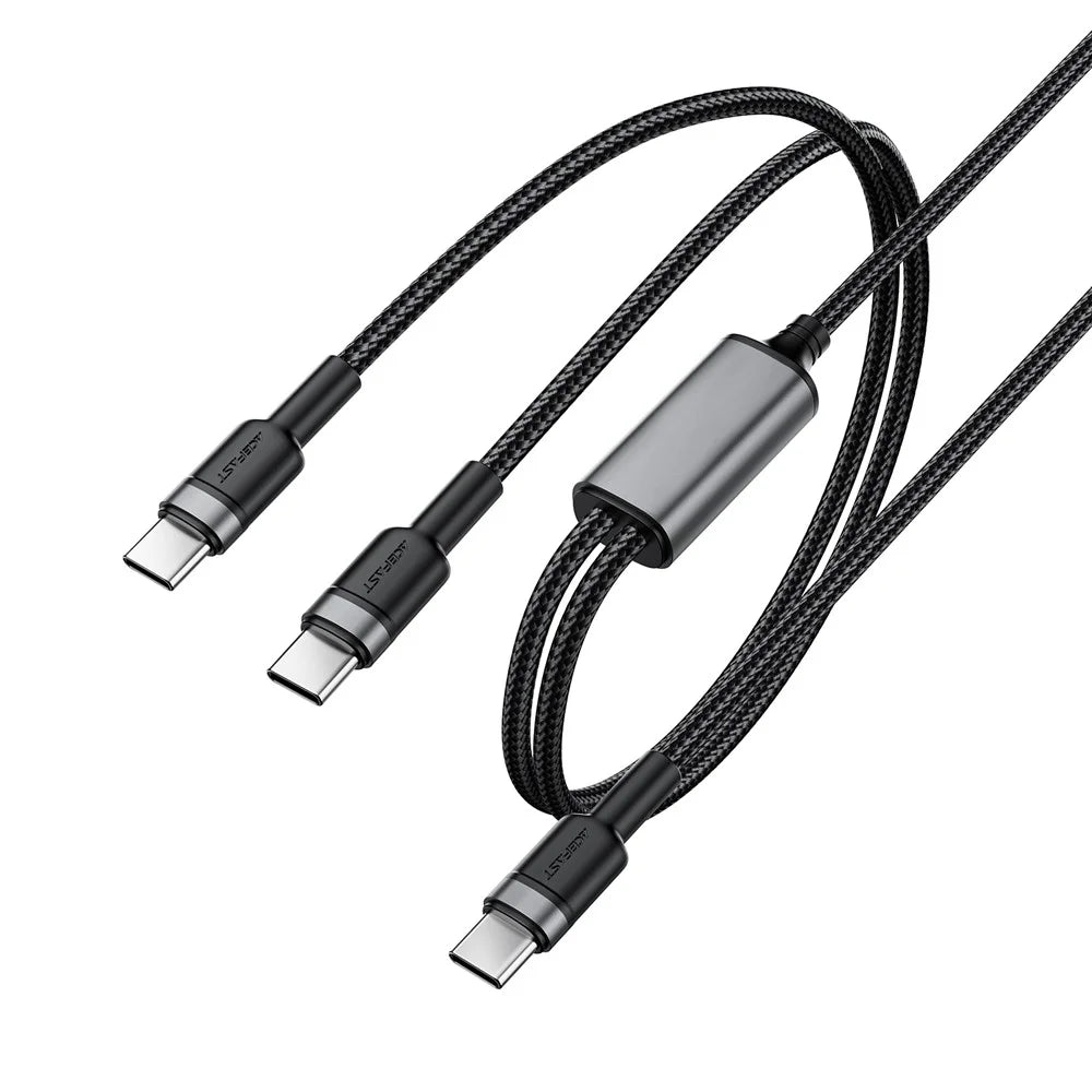 ACEFAST C22-02 USB-C to 2 USB-C Fast Charge Nylon Cord 100W Aluminum Alloy Braided Charging Data Cable - 1