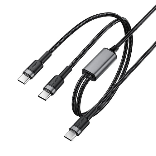 ACEFAST C22-02 USB-C to 2 USB-C Fast Charge Nylon Cord 100W Aluminum Alloy Braided Charging Data Cable - 1