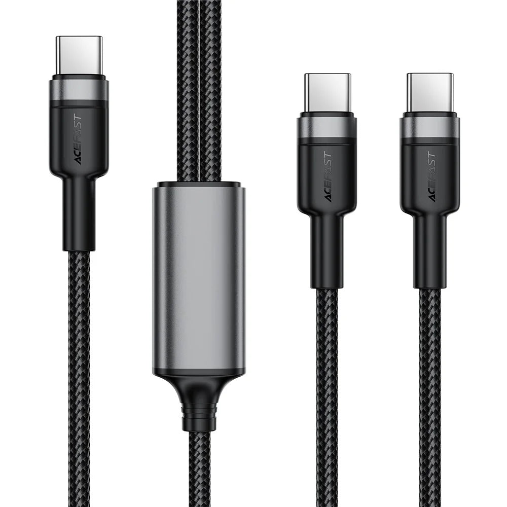 ACEFAST C22-02 USB-C to 2 USB-C Fast Charge Nylon Cord 100W Aluminum Alloy Braided Charging Data Cable - 2