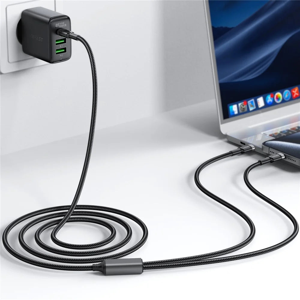 ACEFAST C22-02 USB-C to 2 USB-C Fast Charge Nylon Cord 100W Aluminum Alloy Braided Charging Data Cable - 5