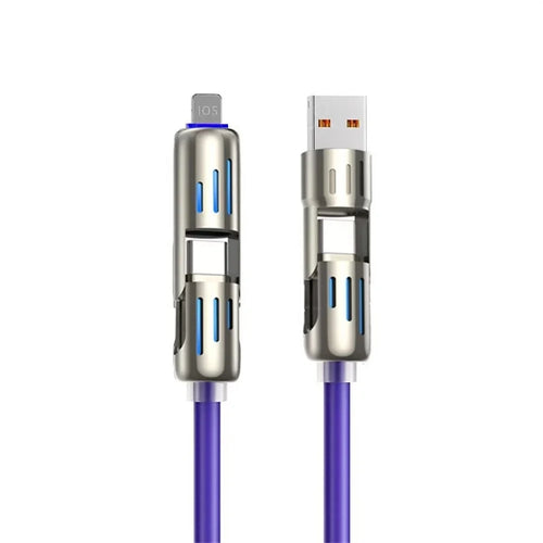 1m 4 in 1 Data Cable 240W Super Fast Charging Type-C / USB to Type-C / 8Pin Liquid Silicone Cord - Purple - 1
