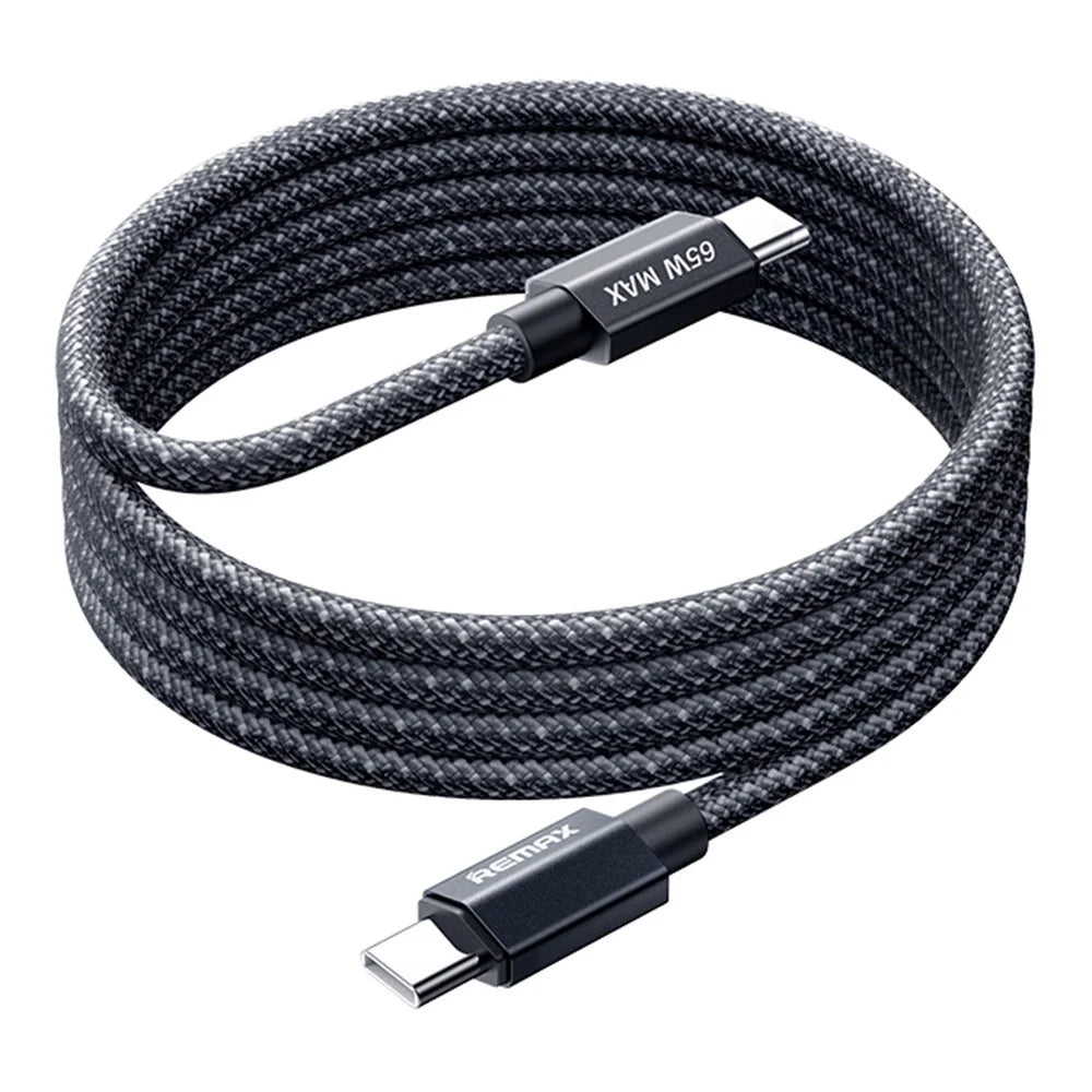 REMAX CB01 1.2M USB-C to USB-C Braided Data Cable PD 65W Fast Charging Cable with LED Indicator - 1