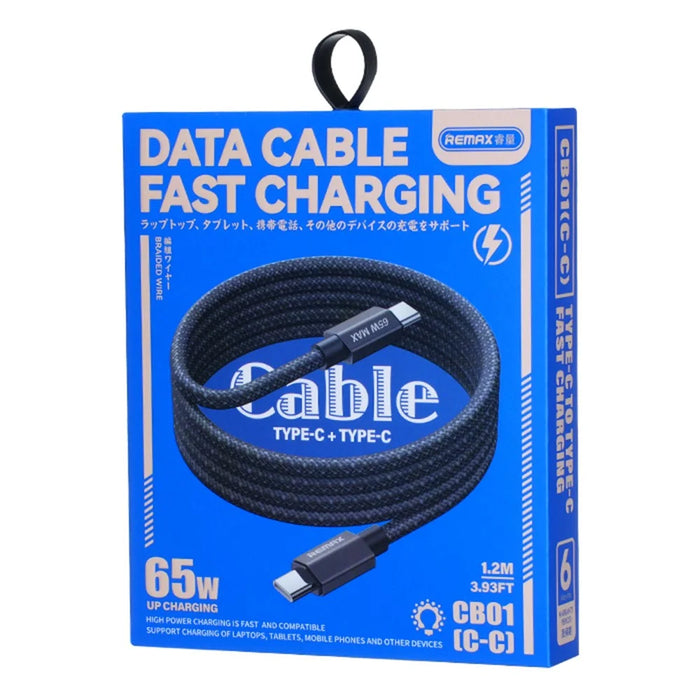 REMAX CB01 1.2M USB-C to USB-C Braided Data Cable PD 65W Fast Charging Cable with LED Indicator - 3