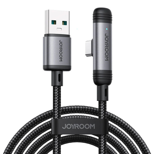 JOYROOM S-A56 1.2m USB-A to Type-C Elbow 3A Fast Charging Cable Data Transfer Braided Cord - Black - 1