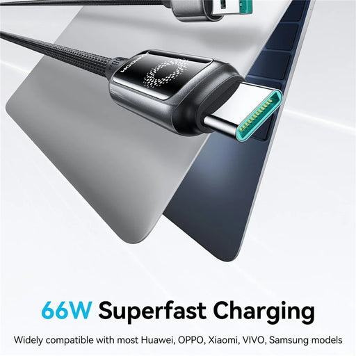 JOYROOM S-A55 1.2m USB-A to Type-C Cable 66W Fast Charging Auto Power Off Data Cord - Black - 2