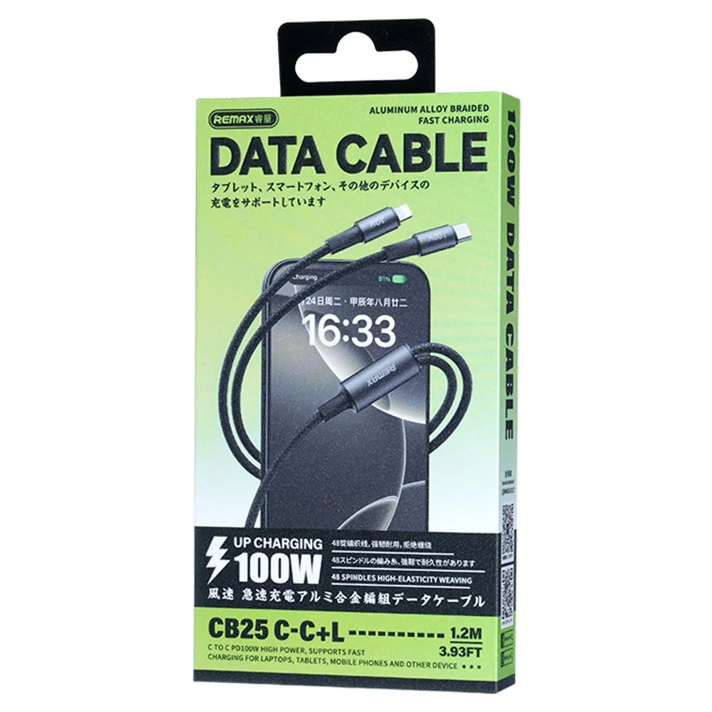 REMAX CB25 100W Dual Port Aluminum Alloy Braided Cable USB-C to USB-C  /  Lightning 1.2M - 3