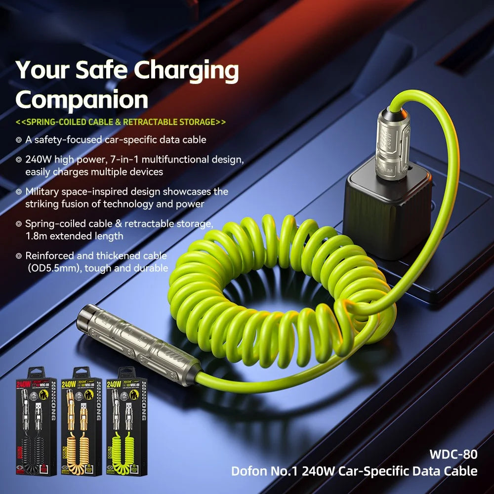WEKOME WDC-80 Dofon No.1 Car-Specific Safety Data Cable 240W High Power 1.8M Length Multi Function Design - Green - 3