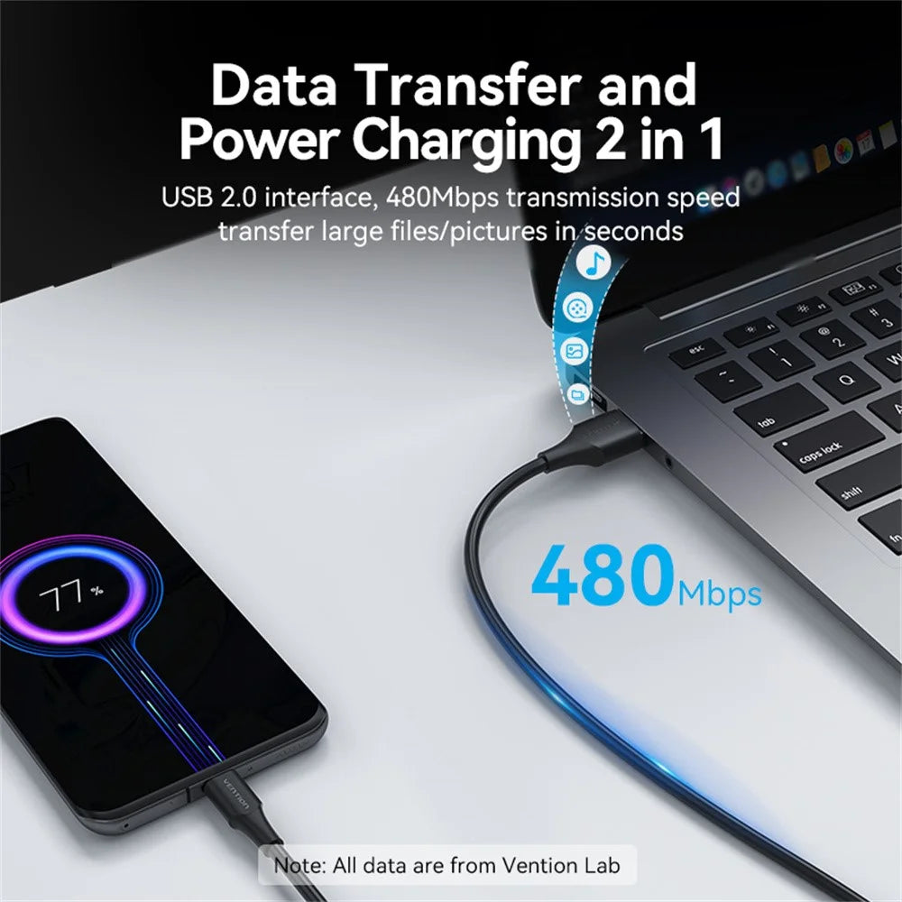 VENTION CTHBG CTH Series 3m 2.0 USB-A Male to USB-C Male 3A Data Cable High Speed 480Mbps 60W Charging Cord - 7