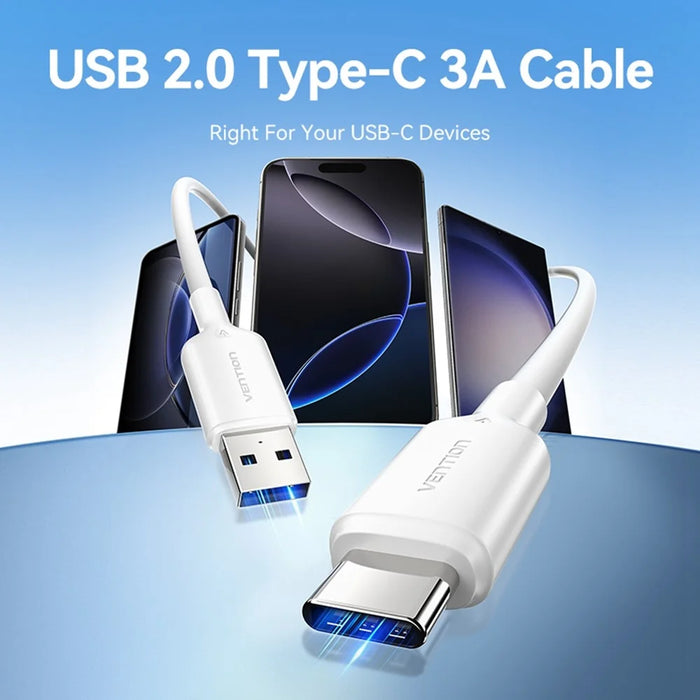 VENTION CTQBH 2m USB 2.0 Type A to Type C Data Cable 3A Fast Charging Wire for Smartphone Tablet, Black - 2