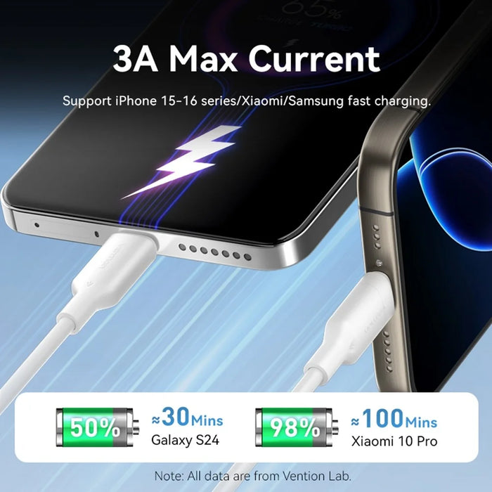 VENTION CTQBH 2m USB 2.0 Type A to Type C Data Cable 3A Fast Charging Wire for Smartphone Tablet, Black - 4