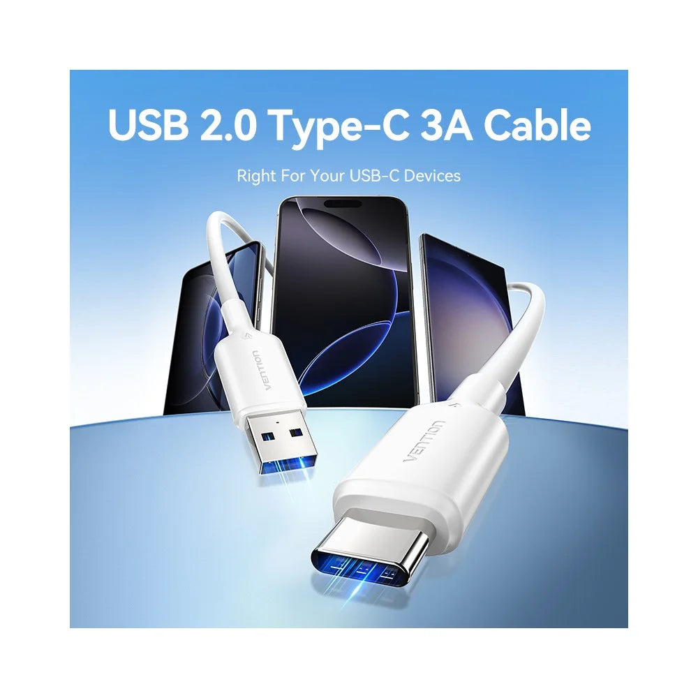VENTION CTQPH 2m USB 2.0 Type A to Type C Data Cable 3A Fast Charging Wire for Smartphone Tablet, Pink - 2
