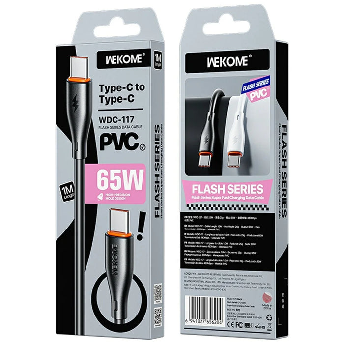 WEKOME WDC-117 Flash Series 1m Type-C to Type-C 65W Fast Charging 480Mbps Data Cable - Black - 3