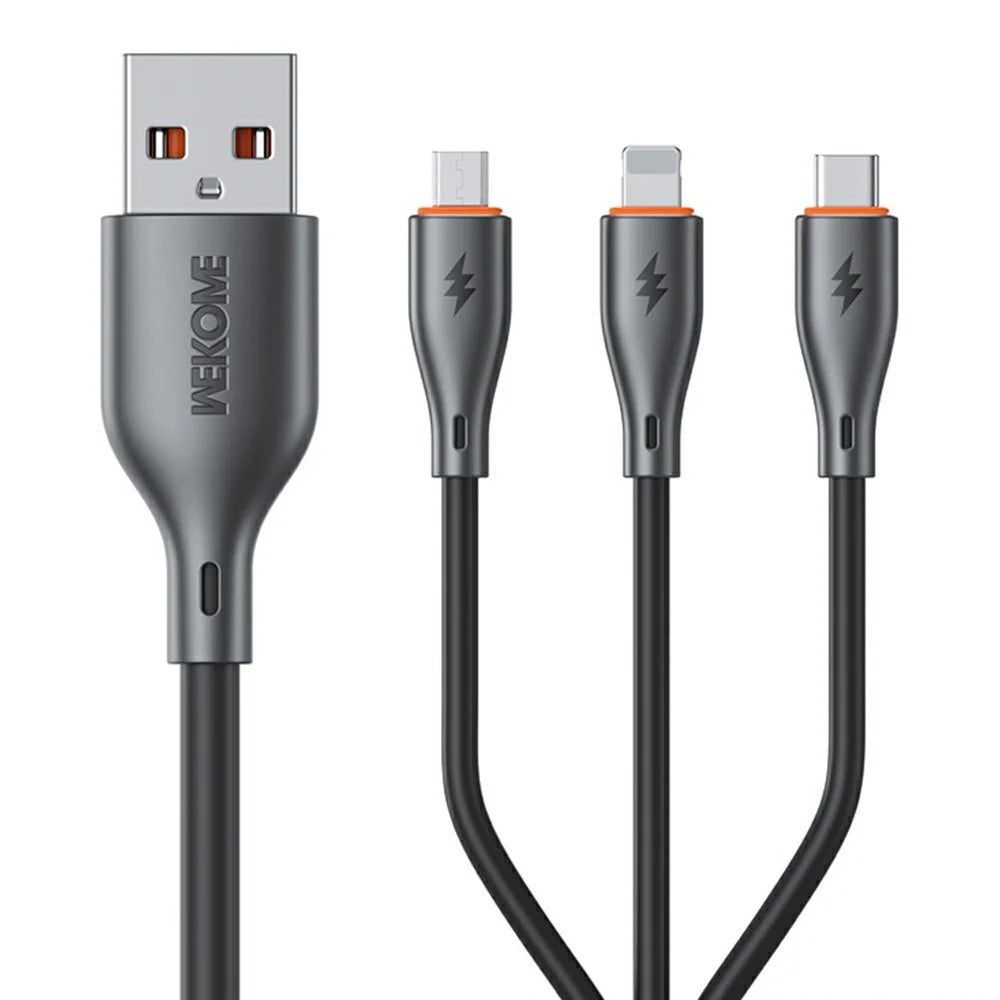 WEKOME WDC-119 Flash Series 1.2m 3 in 1 iP  /  Micro  /  Type C 66W Fast Charging 480Mbps Data Cable - Black - 1