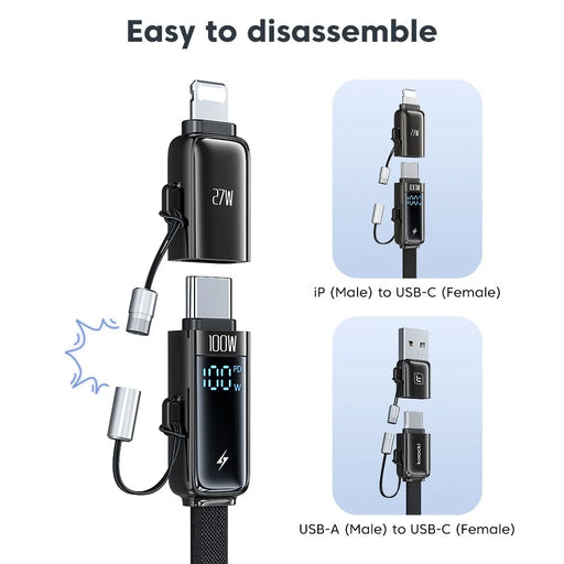 TOOCKI TQ-X96 1.2m USB-A / USB-C to USB-C / iP 100W Fast Charging Digital Display Data Cable - 2