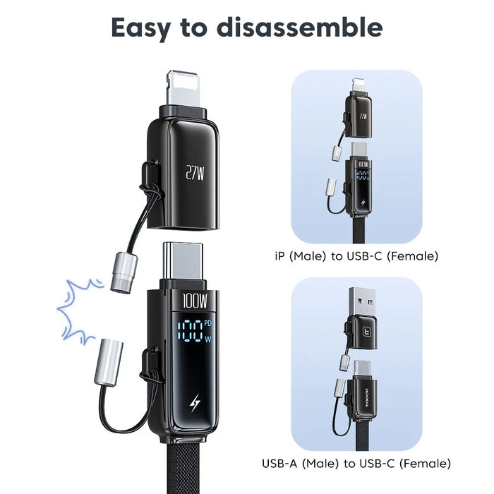 TOOCKI TQ-X96 1.2m USB-A / USB-C to USB-C / iP 100W Fast Charging Digital Display Data Cable - 2