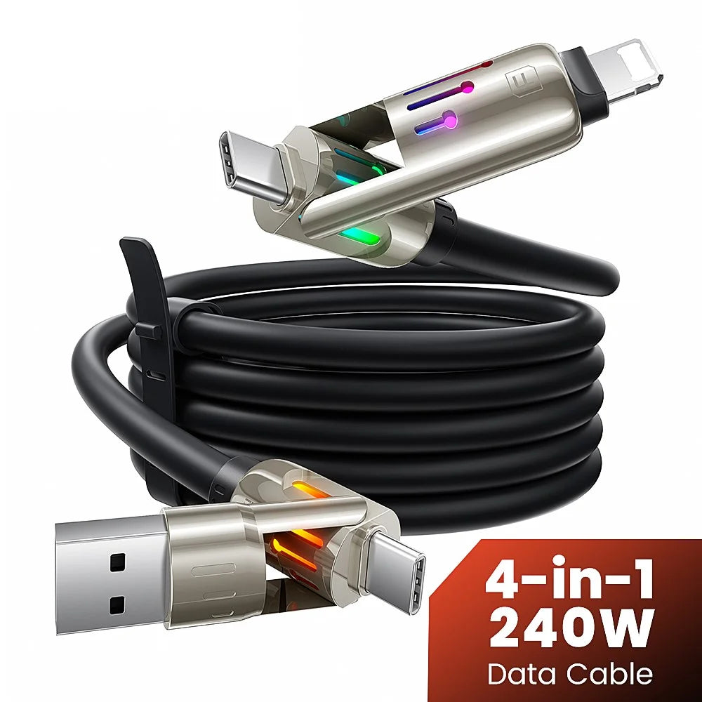 TOOCKI TQ-X103 2m USB-A / USB-C to USB-C / iP 240W Fast Charging Data Cable with Colorful Breathing Light - 2