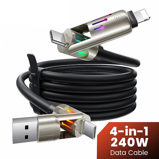 TOOCKI TQ-X103 2m USB-A / USB-C to USB-C / iP 240W Fast Charging Data Cable with Colorful Breathing Light - 2