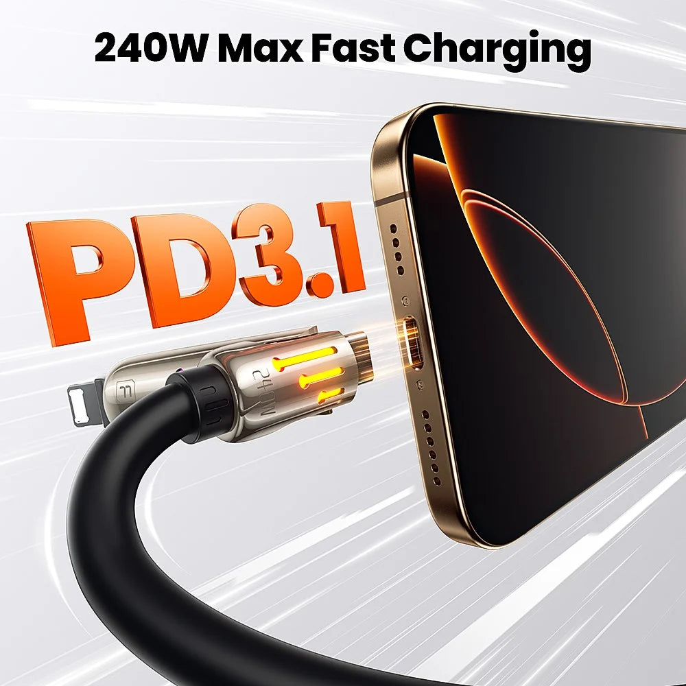 TOOCKI TQ-X103 2m USB-A / USB-C to USB-C / iP 240W Fast Charging Data Cable with Colorful Breathing Light - 3