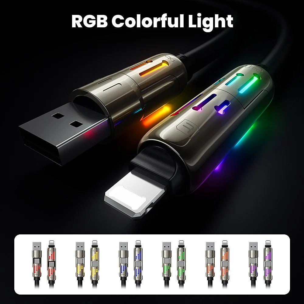 TOOCKI TQ-X103 2m USB-A / USB-C to USB-C / iP 240W Fast Charging Data Cable with Colorful Breathing Light - 6