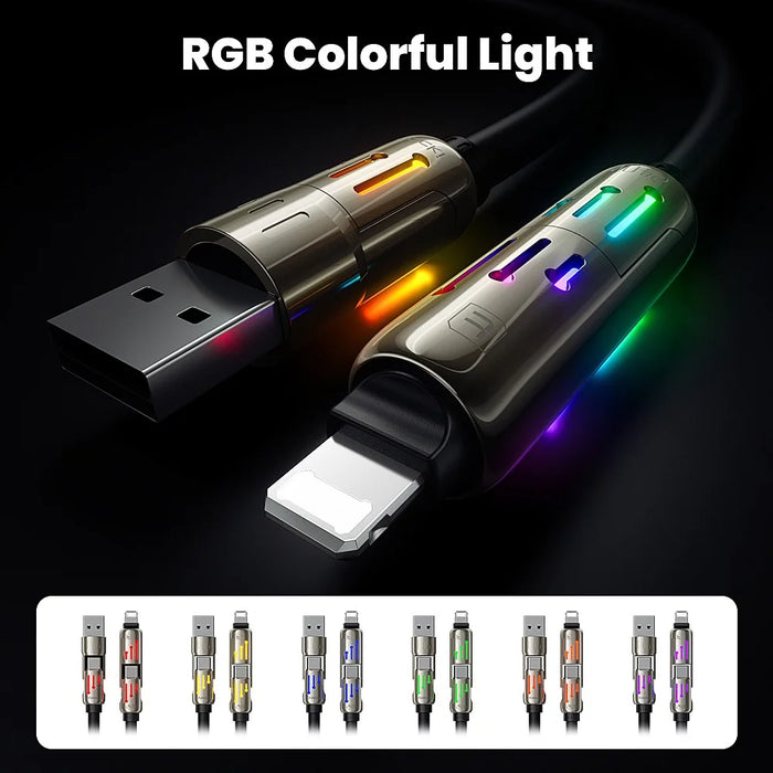 TOOCKI TQ-X103 2m USB-A / USB-C to USB-C / iP 240W Fast Charging Data Cable with Colorful Breathing Light - 6