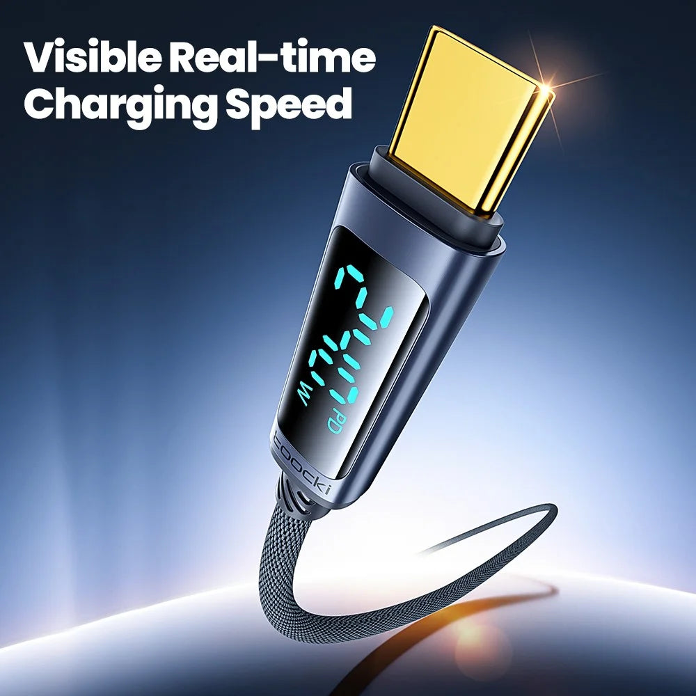 TOOCKI TQ-X57C4 1m USB C to USB C 240W PD Fast Charging Cable Digital Display Braided Data Cord - 5