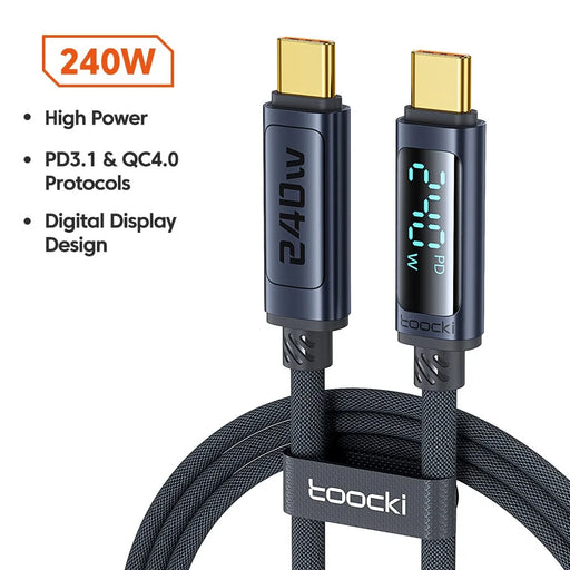 TOOCKI TQ-X57C4 2m USB C to USB C 240W PD Fast Charging Cable Digital Display Braided Data Cord - 2