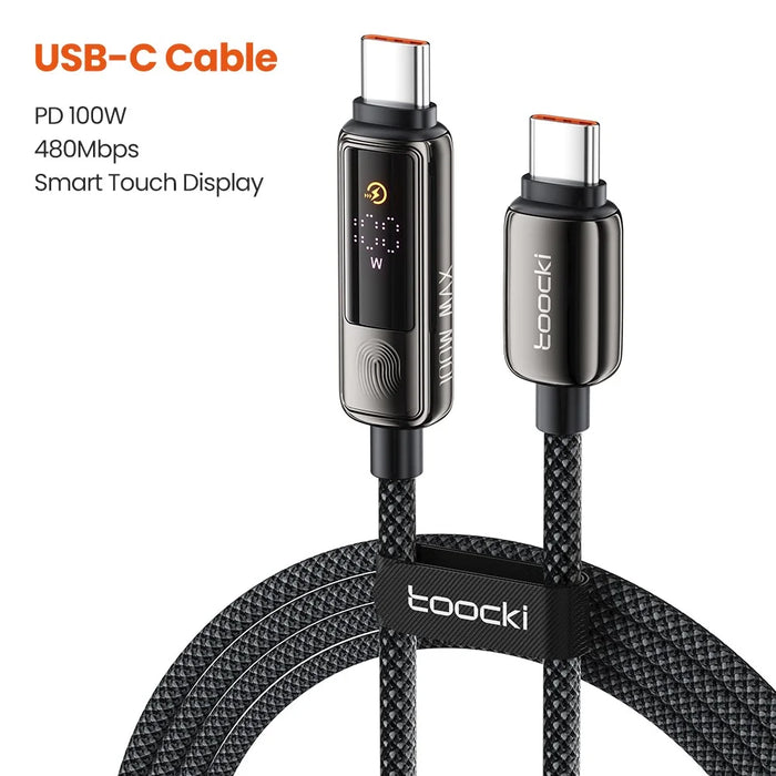 TOOCKI TX107C2 1m 100W Fast Charging USB C to USB C Cable Touch Control LED Display Data Sync Cord - 2